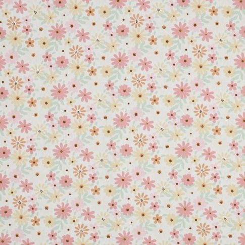 Tissu Coton enduit Camila sur fond Blanc