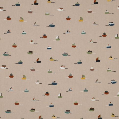 Tissu Coton enduit Boat sur fond Beige