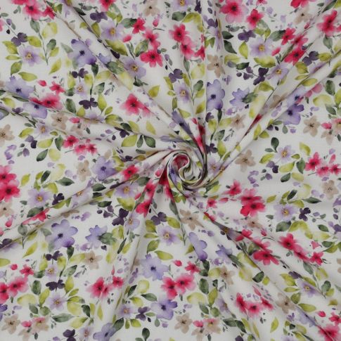 Tissu Viscose imprimé digital petites fleurs sur fond Blanc cassé