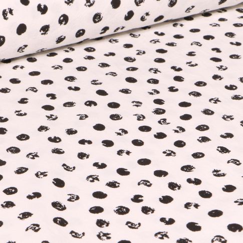 Tissu Coton lavé Louise Pois noirs sur fond Blanc cassé
