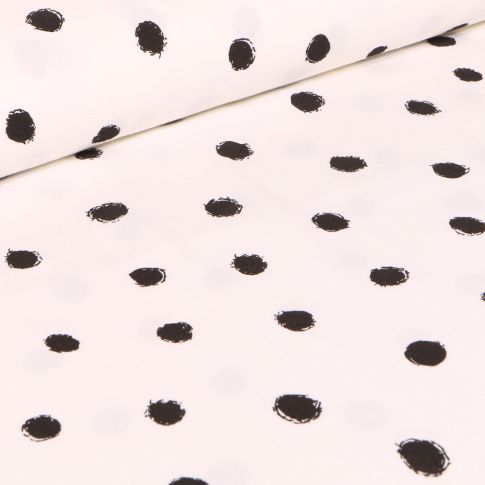 Tissu Coton lavé Louise Grands pois noirs sur fond Blanc cassé