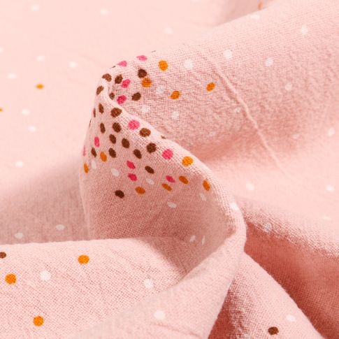 Tissu Coton lavé Mini confettis sur fond Rose
