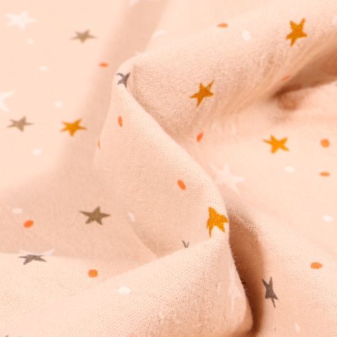 Tissu Coton lavé Etoiles et pois sur fond Beige