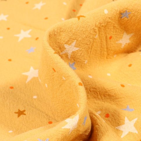 Tissu Coton lavé Etoiles et pois sur fond Jaune