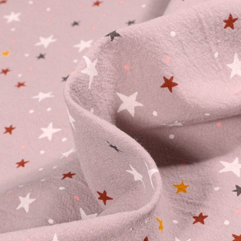 Tissu Coton lavé Etoiles multicolores sur fond Gris
