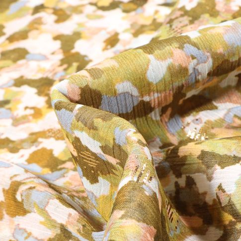 Tissu Mousseline Flora sur fond Vert