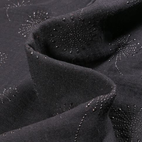 Tissu  Double gaze Pissenlit métallisé sur fond Noir
