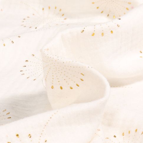 Tissu Double gaze Pissenlit métallisé sur fond Ecru