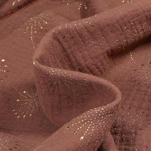 Tissu  Double gaze Pissenlit métallisé sur fond Marron