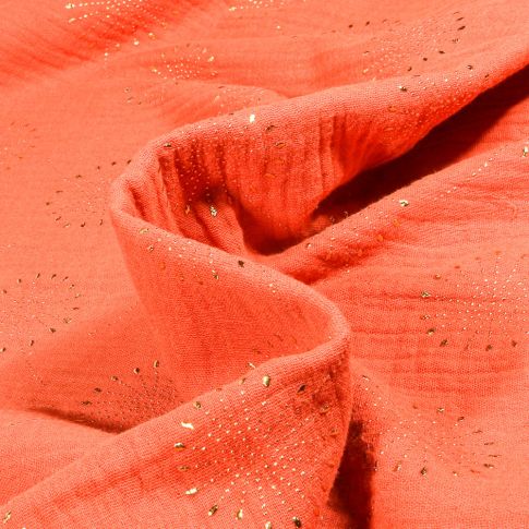 Tissu  Double gaze Pissenlit métallisé sur fond Orange