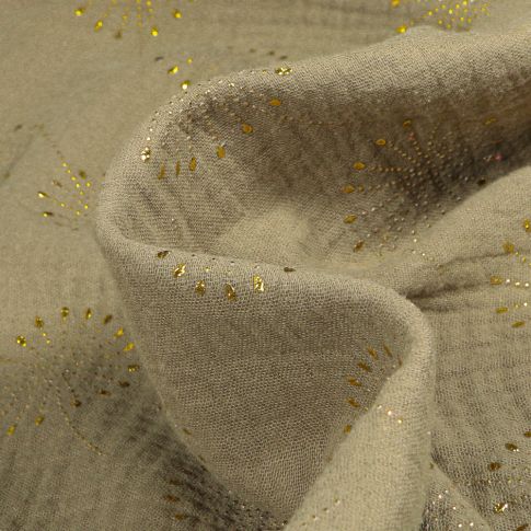 Tissu  Double gaze Pissenlit métallisé sur fond Vert kaki