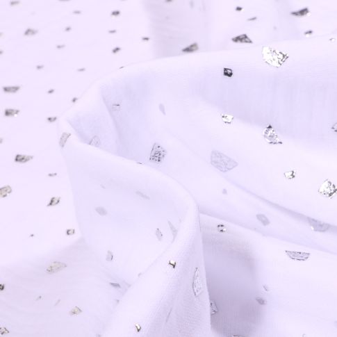 Tissu Double gaze Losanges destructurés métallisés sur fond Blanc