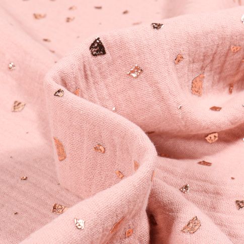 Tissu Double gaze Losanges destructurés sur fond Rose pastel