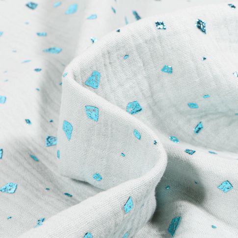 Tissu Double gaze Losanges destructurés sur fond Bleu ciel