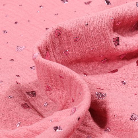 Tissu Double gaze Losanges destructurés sur fond Rose
