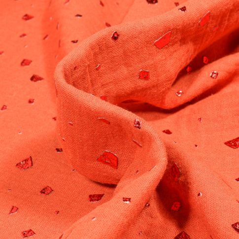 Tissu Double gaze Losanges destructurés sur fond Orange