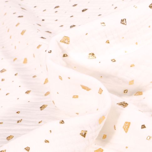 Tissu Double gaze Losanges destructurés dorés sur fond Ecru
