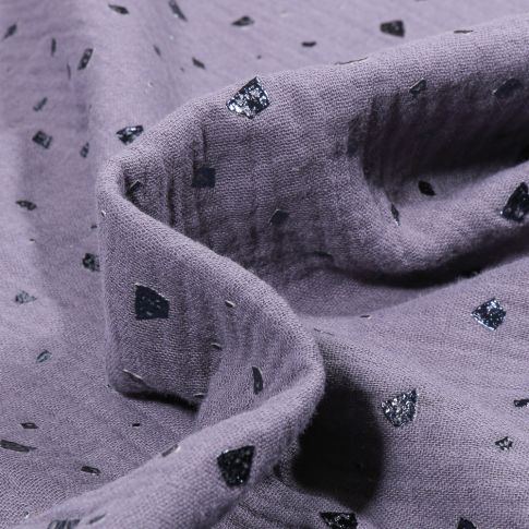 Tissu Double gaze Losanges destructurés sur fond Bleu gris