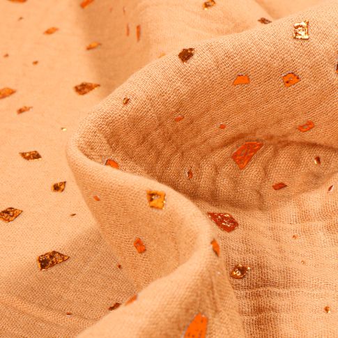 Tissu Double gaze Losanges destructurés sur fond Jaune pastel