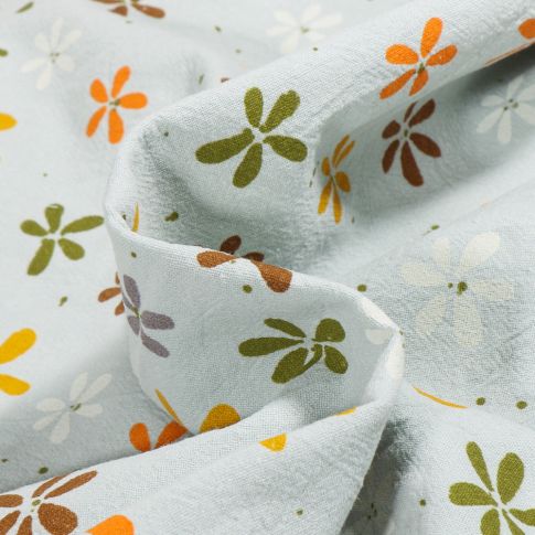 Tissu Coton Lavé Begonia sur fond Vert menthe clair