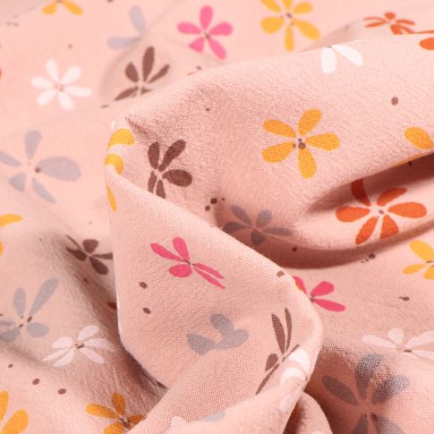 Tissu Coton Lavé Begonia sur fond Rose