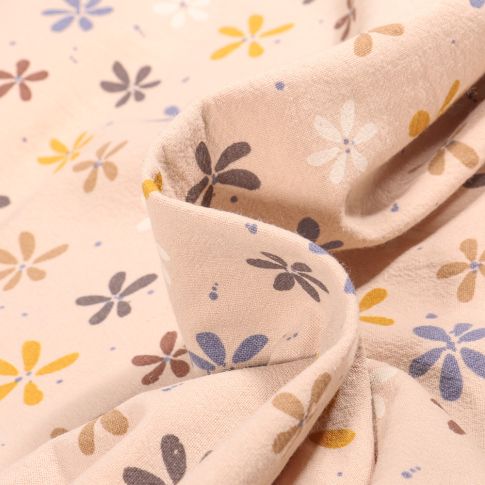 Tissu Coton Lavé Begonia sur fond Beige