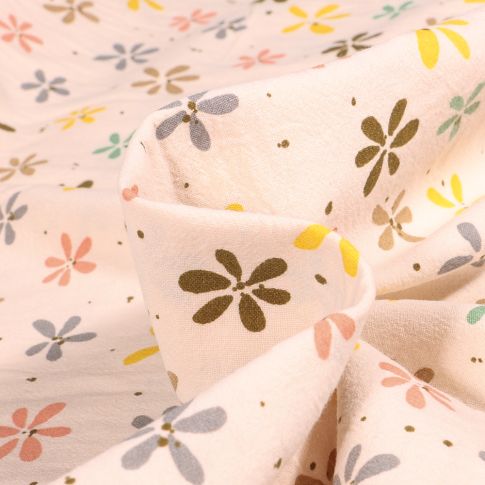 Tissu Coton Lavé Begonia sur fond Ecru
