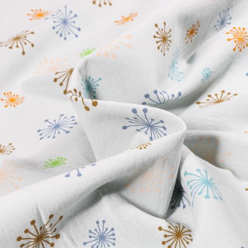 Tissu Coton Lavé Pissenlits multicolores sur fond Bleu ciel