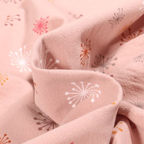 Tissu Coton Lavé Pissenlits multicolores sur fond Rose