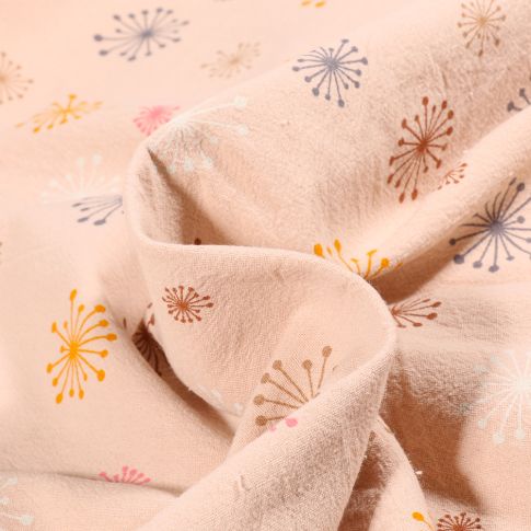 Tissu Coton Lavé Pissenlits multicolores sur fond Beige