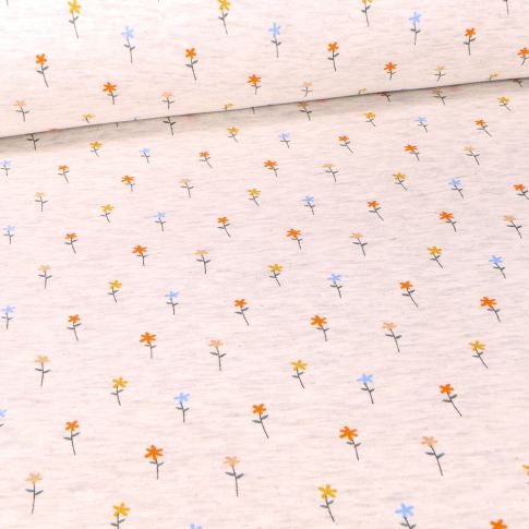 Tissu Sweat envers minky Florali sur fond Beige chiné