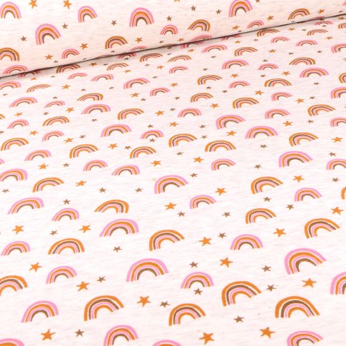 Tissu Sweat envers minky Arc en ciel sur fond Beige chiné