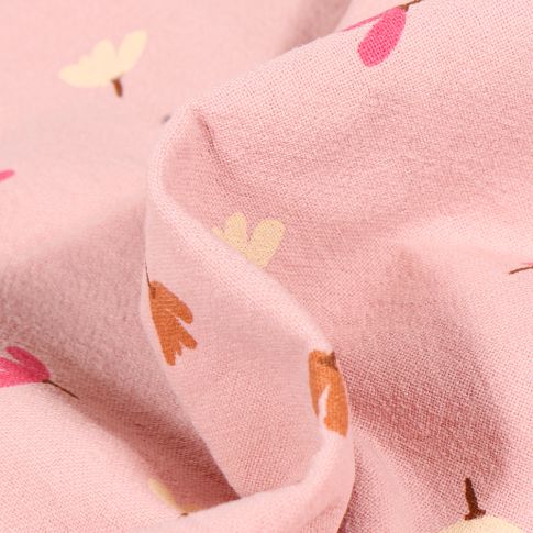 Tissu Coton lavé Petites fleurs colorés sur fond Rose