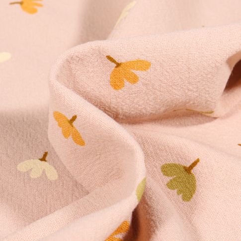 Tissu Coton lavé Petites fleurs colorés sur fond Beige