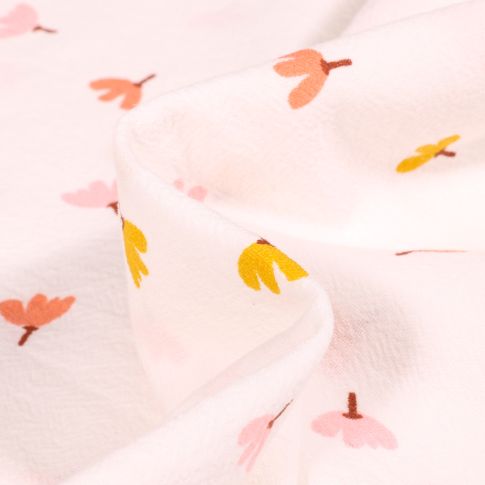 Tissu Coton lavé Petites fleurs colorés sur fond Blanc cassé