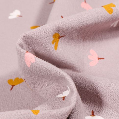 Tissu Coton lavé Petites fleurs colorés sur fond Gris
