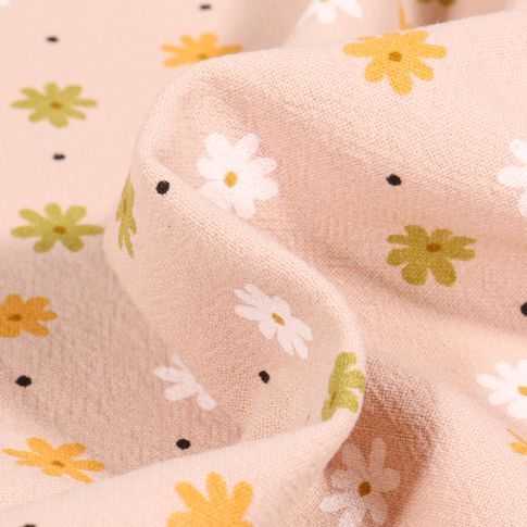 Tissu Coton lavé Pâquerettes colorés sur fond Beige