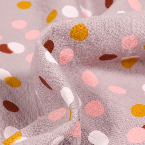 Tissu Coton lavé Confettis colorés sur fond Gris clair
