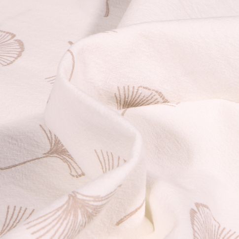 Tissu Coton lavé Feuilles de ginkgo sur fond Blanc