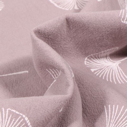Tissu Coton lavé Feuilles de ginkgo sur fond Gris