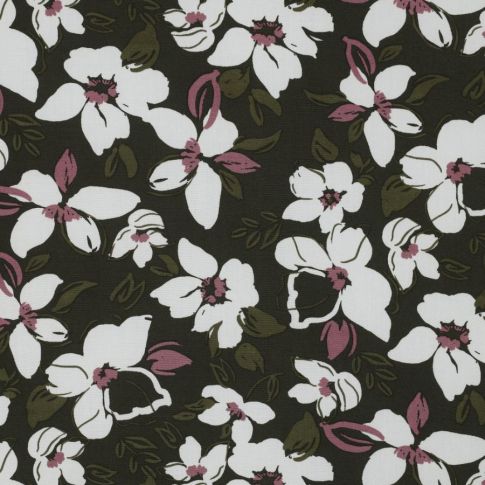 Tissu Viscose imprimé Alma sur fond Vert kaki