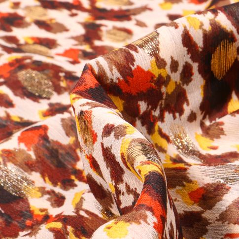 Tissu Mousseline lurex Adrienne orange sur fond Beige