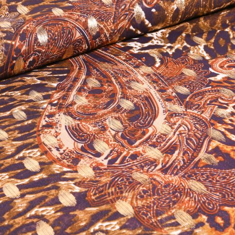 Tissu Mousseline Motifs cachemire lurex sur fond Jaune