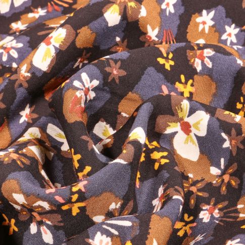 Tissu Viscose Lydia ocre gris sur fond Noir