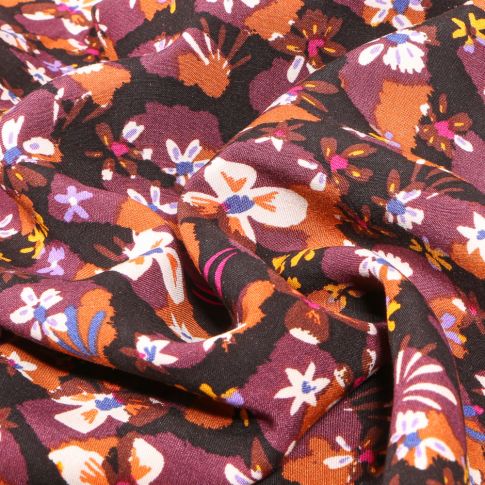 Tissu Viscose Lydia bordeaux orange sur fond Noir