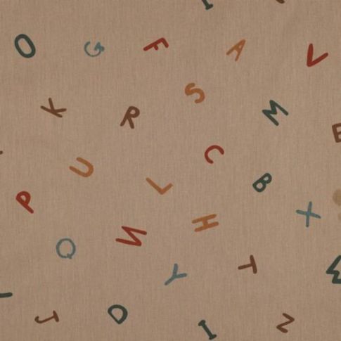 Tissu Coton imprimé Alphabet multico sur fond Beige