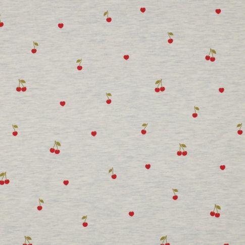 Tissu Jersey Polycoton Cherry baby sur fond Gris chiné