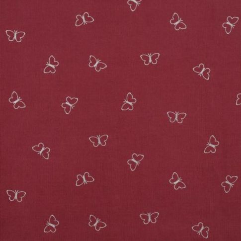 Tissu Velours milleraies Papillons blancs sur fond Framboise