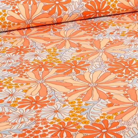 Tissu Viscose extensible  Alva sur fond Orange