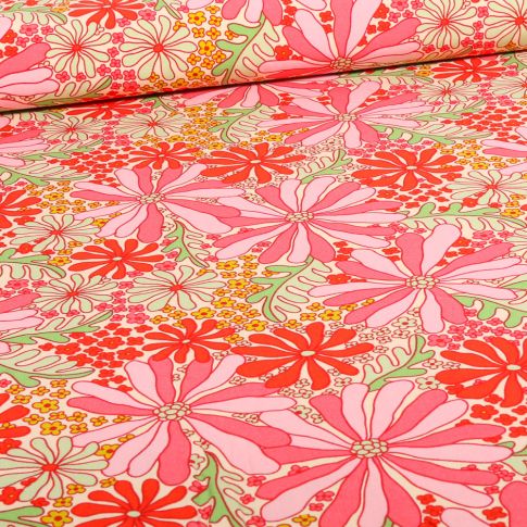 Tissu Viscose extensible  Alva sur fond Rose